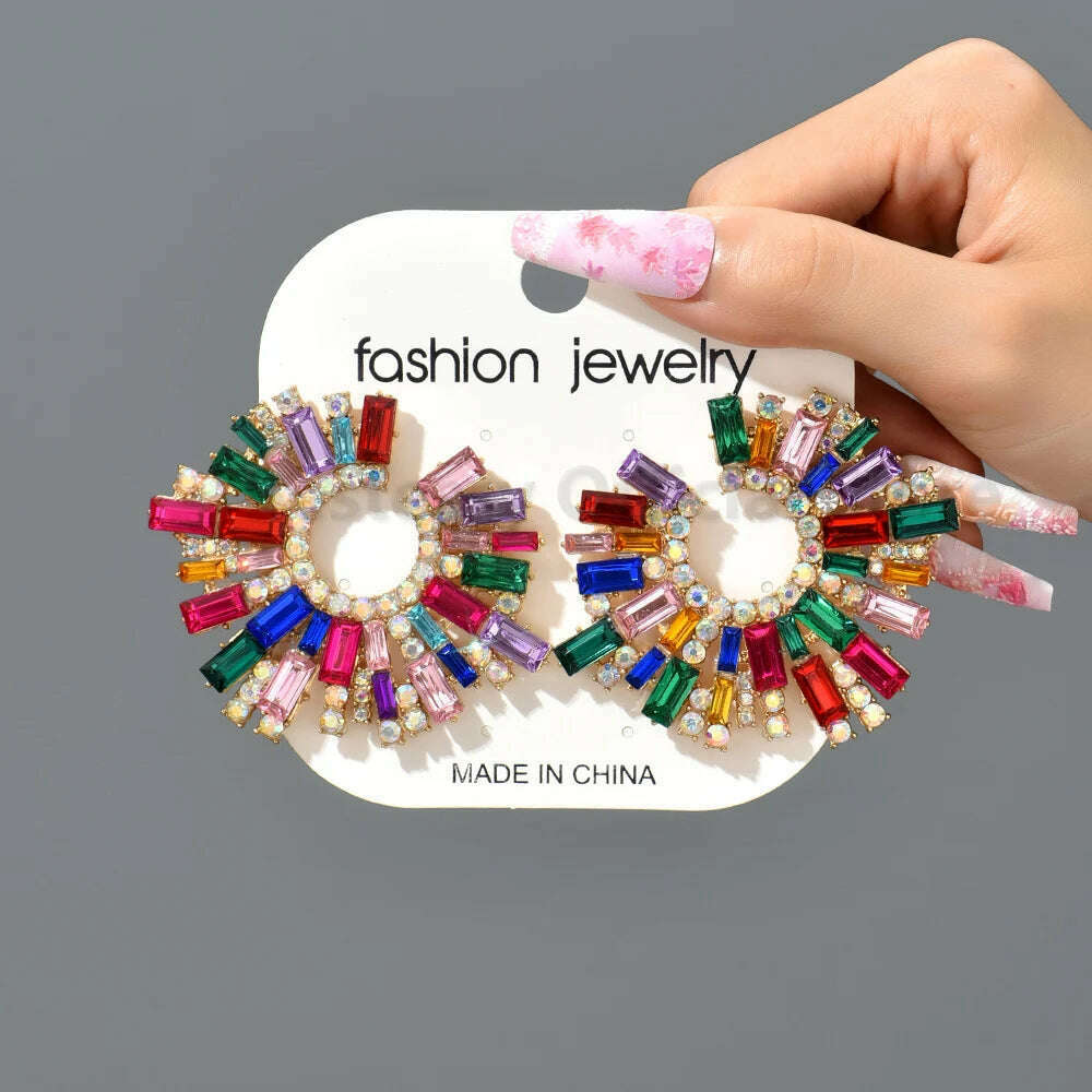 Statement Crystal Hoop Stud Earrings Modern Fashion Aesthetic Jewelry Accessories For Women Romantic Wedding Party Luxury Gifts