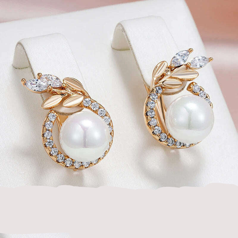 SYOUJYO 585 Rose Gold Color Pearl Earrings For Women Natural Zircon Luxury Fine Daily Jewelry Gift