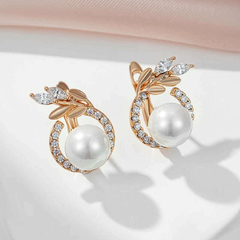 SYOUJYO 585 Rose Gold Color Pearl Earrings For Women Natural Zircon Luxury Fine Daily Jewelry Gift