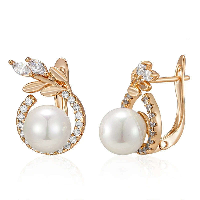 SYOUJYO 585 Rose Gold Color Pearl Earrings For Women Natural Zircon Luxury Fine Daily Jewelry Gift