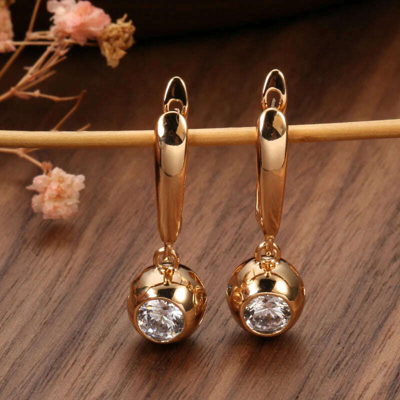 SYOUJYO Fashion 585 Rose Gold Color Jewelry Set Natural Zircon Orb Dangle Earrings Necklace Luxury Anniversary Gift