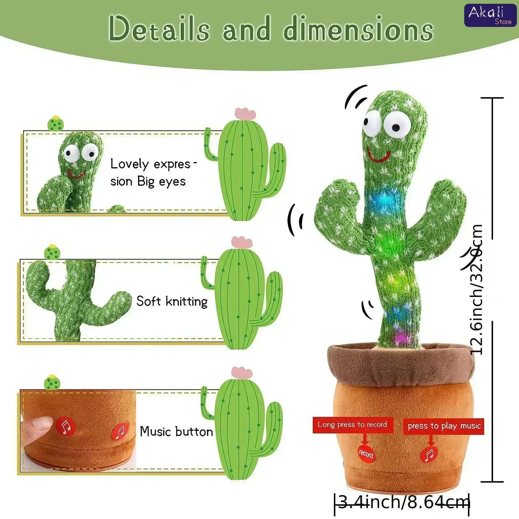 Talking Cactus Toy with LED 120 English Songs Singing Musical Toys Repeat What You Say Suitable for Babies and Toddlers
