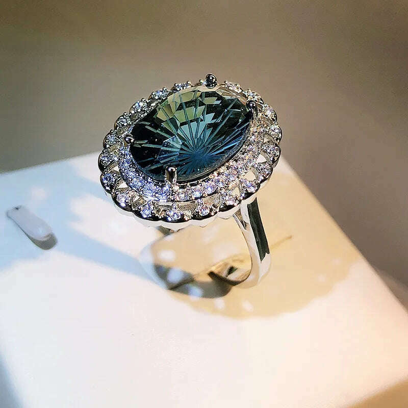 Top Shining Natural Brazil Green Crystal Ring Jewelry Real 925 Sterling Silver Ring Necklace Fine Wedding Jewelry