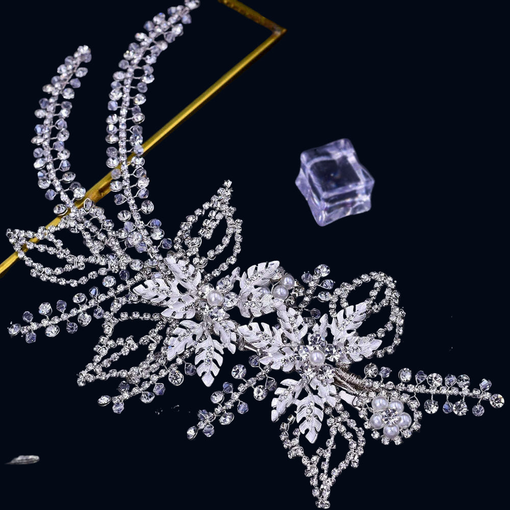 TOPQUEEN HP254 Bridal Side Clip Wedding Tiara Bridal Hairpins Handmade Rhinestone Women Headwear Alloy Flower Bride Headdress