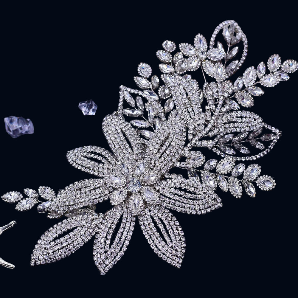 TOPQUEEN HP254 Bridal Side Clip Wedding Tiara Bridal Hairpins Handmade Rhinestone Women Headwear Alloy Flower Bride Headdress