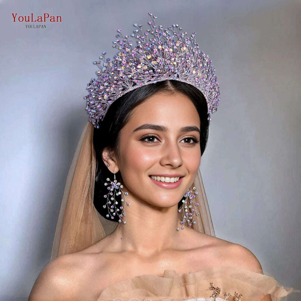 TOPQUEEN Luxury Bridal Crown Rhinestones Tiaras Bride Headband Wedding Hair Accessories Pageant Diadem Women Headdress HP193P