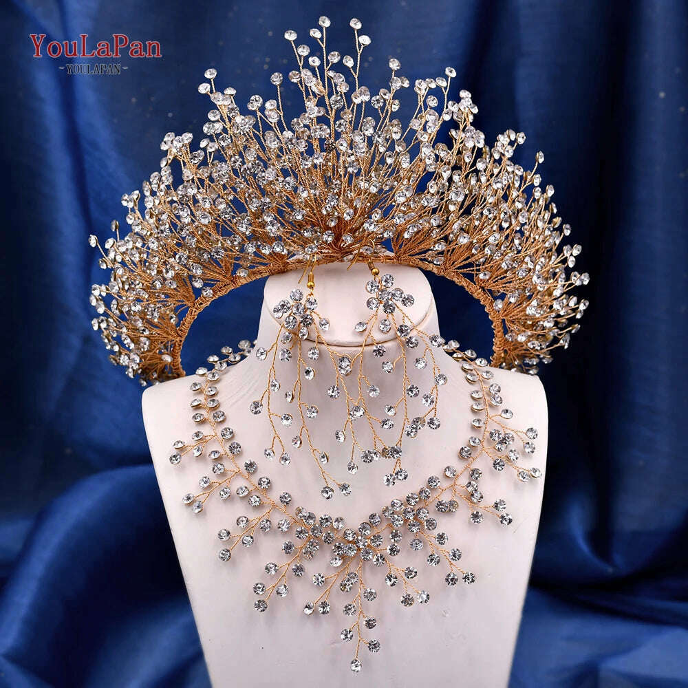 TOPQUEEN Luxury Bridal Crown Rhinestones Tiaras Bride Headband Wedding Hair Accessories Pageant Diadem Women Headdress HP193P