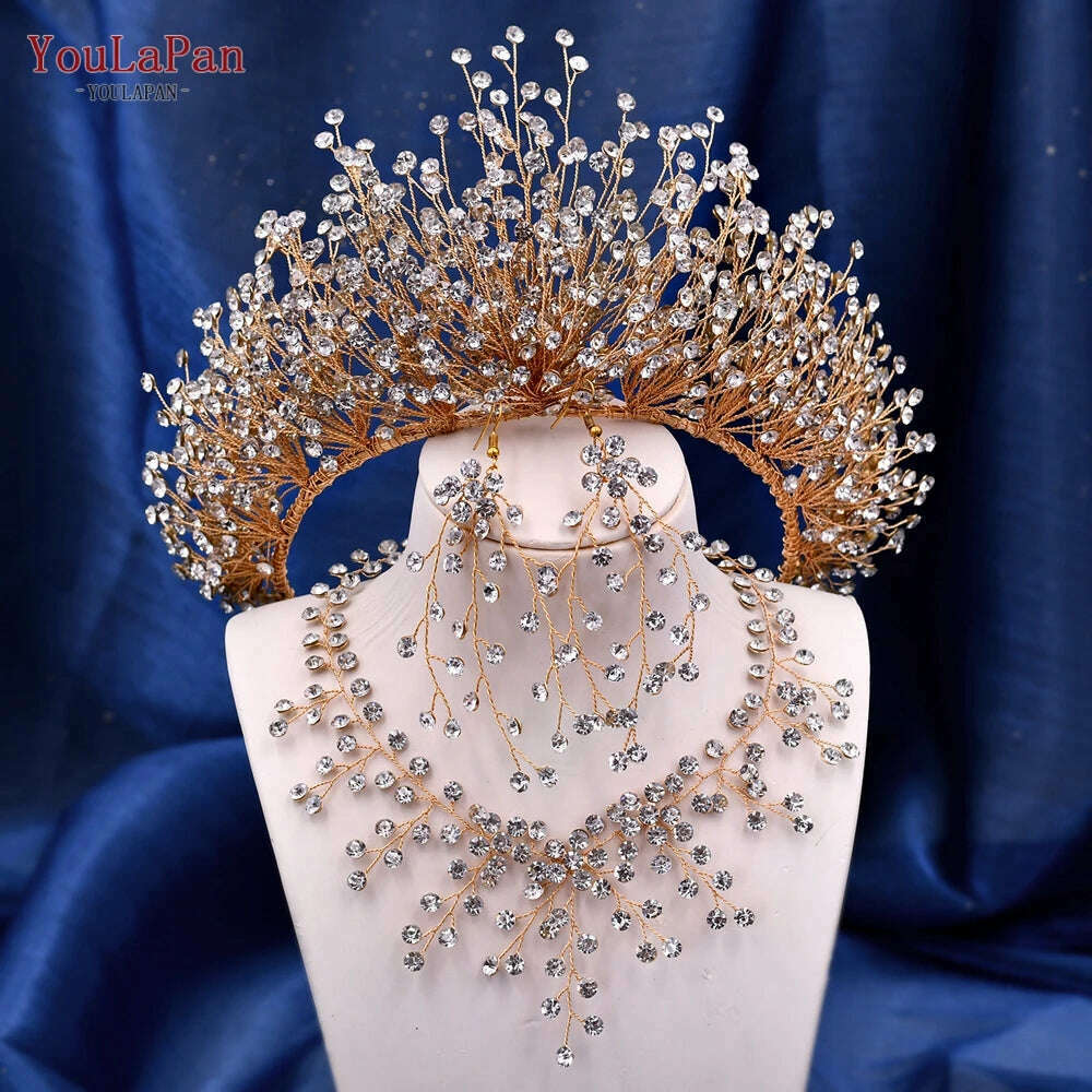 TOPQUEEN Luxury Bridal Crown Rhinestones Tiaras Bride Headband Wedding Hair Accessories Pageant Diadem Women Headdress HP193P