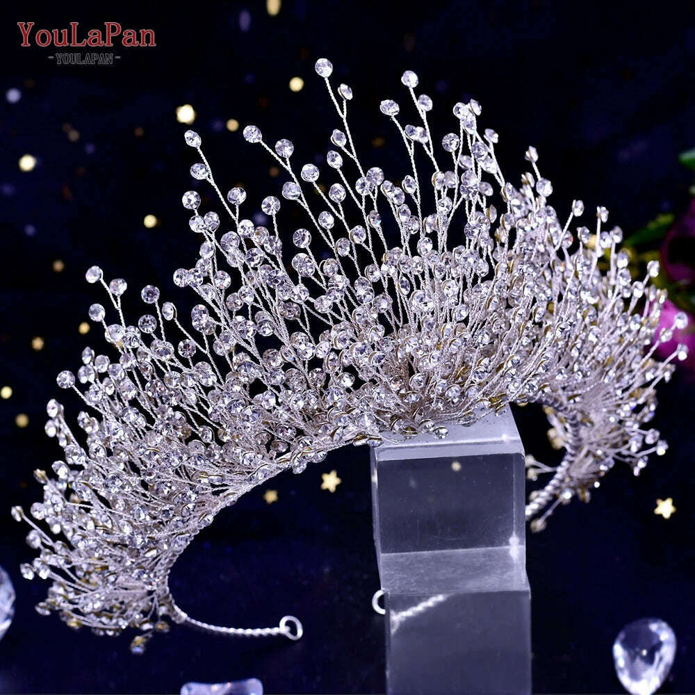 TOPQUEEN Luxury Bridal Crown Rhinestones Tiaras Bride Headband Wedding Hair Accessories Pageant Diadem Women Headdress HP193P