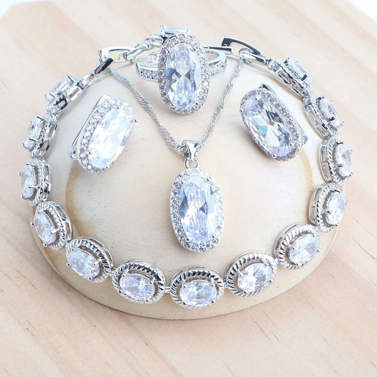 Trendy Women Bridal Jewelry Sets Silver 925 Black Cubic Zirconia Jewellery Wedding Earrings Rings Bracelets Pendant Necklace