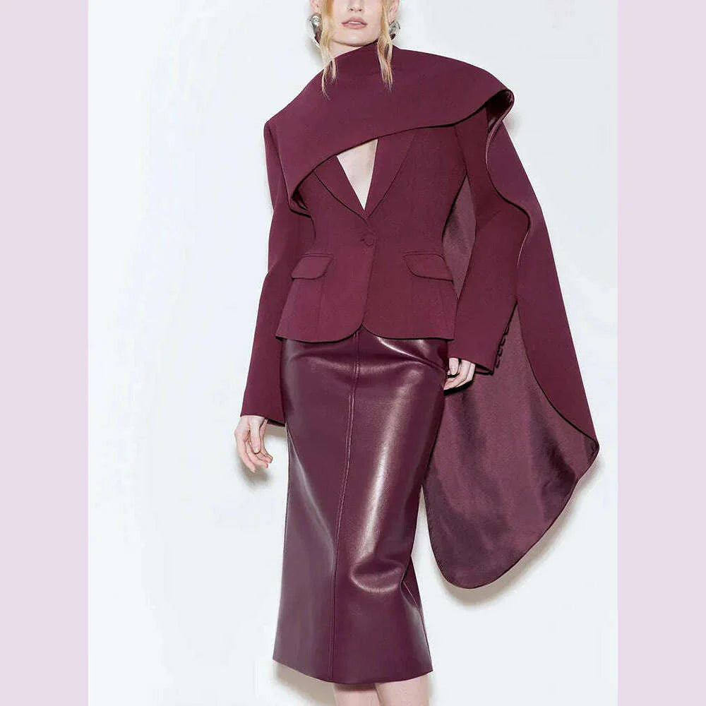 TWOTWINSTYLE Solid Spliced Pockets Jackets For Women Scarf Collar Long Sleeve Temperament Designer Coats Female Fashion Style