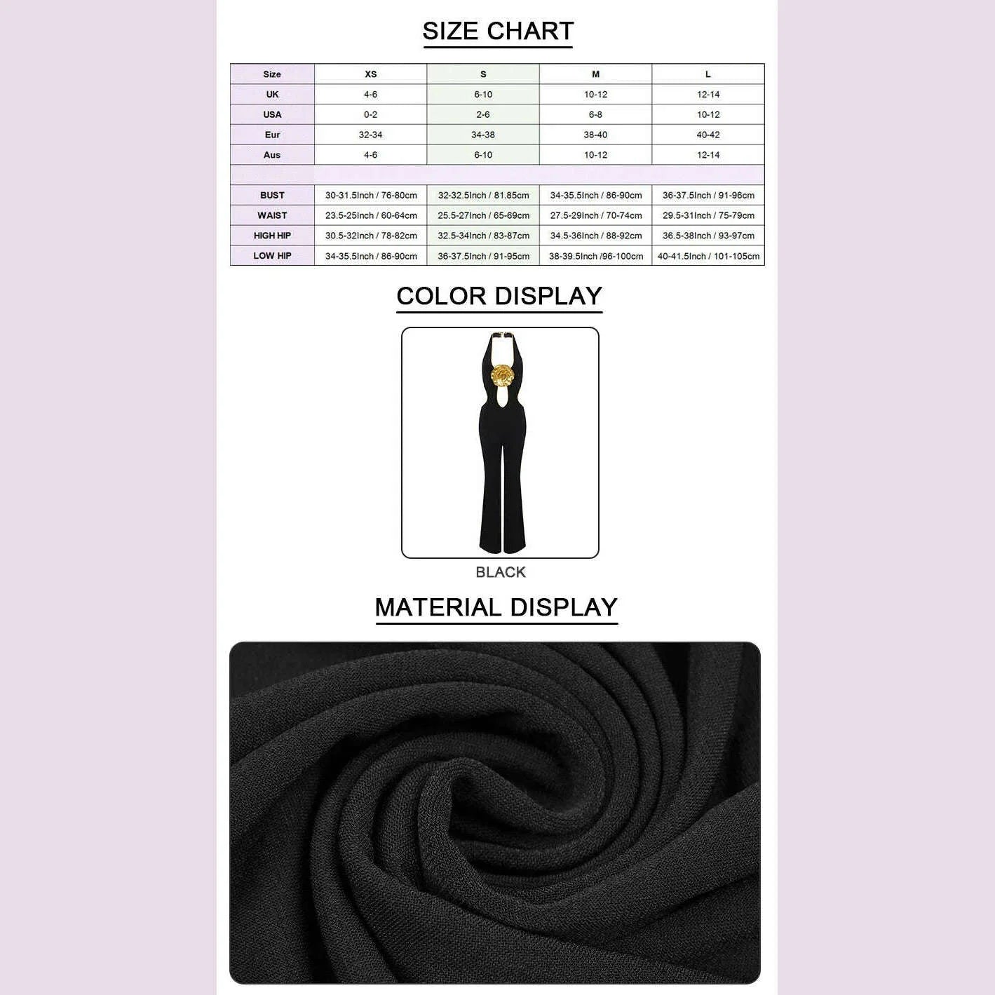 VC Black Jumpsuit With Gold Lining 3D Stero Flower Details Key Hole Halter Backless Hollow Out Rommpers Cocktail Party Outfits