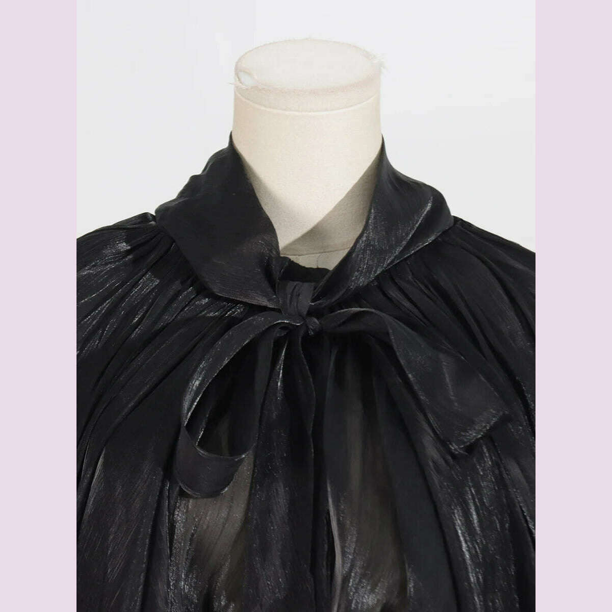 VGH Minimalist Spliced Folds Maxi Dresses for Women Scarf Collar Lantern Sleeve Loose Waist Casual Temperament Dress Female New