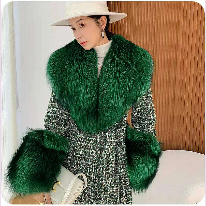 Winter Faux Fur Collar Cuffs Set Women Fluffy Large Shawl Coat Accessories Warm Fashion Fake Fox Fur Scarf Furry Scarves Female