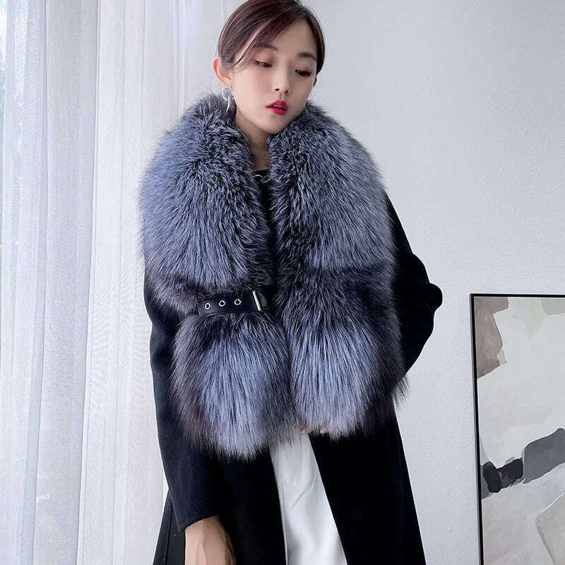 Winter Fox Fur Scarf Long Fur Collar Silver Fox Real Fur Shawl Russian Scarfs For Ladies Neck Luxury Fashion Scarves Womens