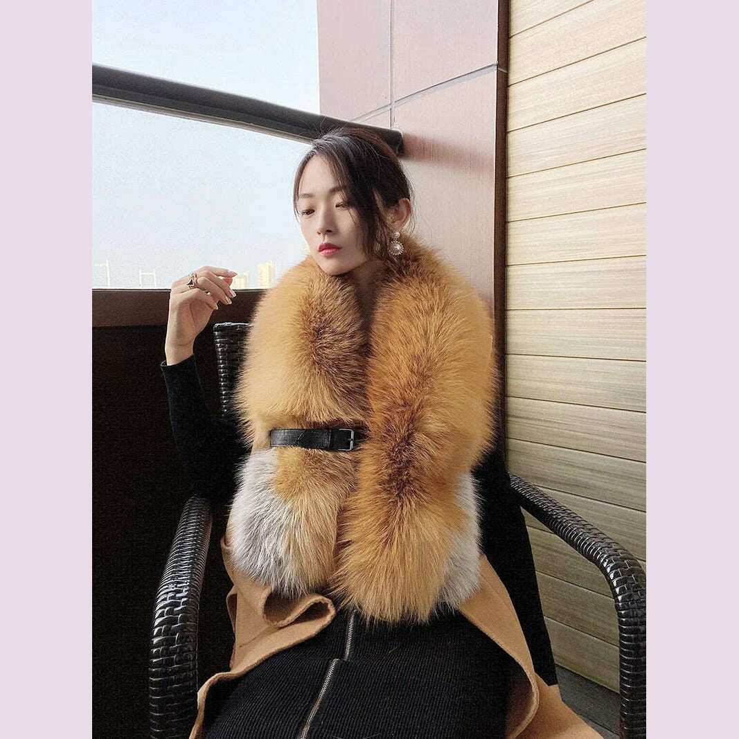 Winter Fox Fur Scarf Long Fur Collar Silver Fox Real Fur Shawl Russian Scarfs For Ladies Neck Luxury Fashion Scarves Womens