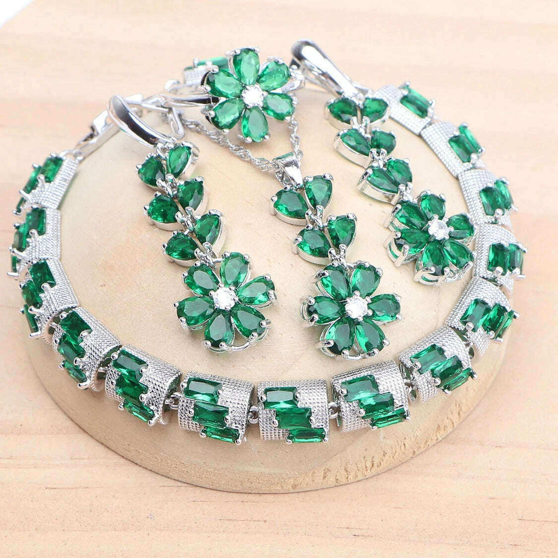 Women 925 Silver Bridal Jewelry Sets Blue Cubic Zirconia Wedding Earrings Rings Bracelets Pendant Necklace Set