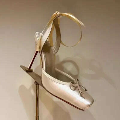 Women Lace-Up High Heeled Shoes for Woman's Square Toe Thin Heels Platform Pumps Mujer Pleated Slingback Wedding Luxury Sandals