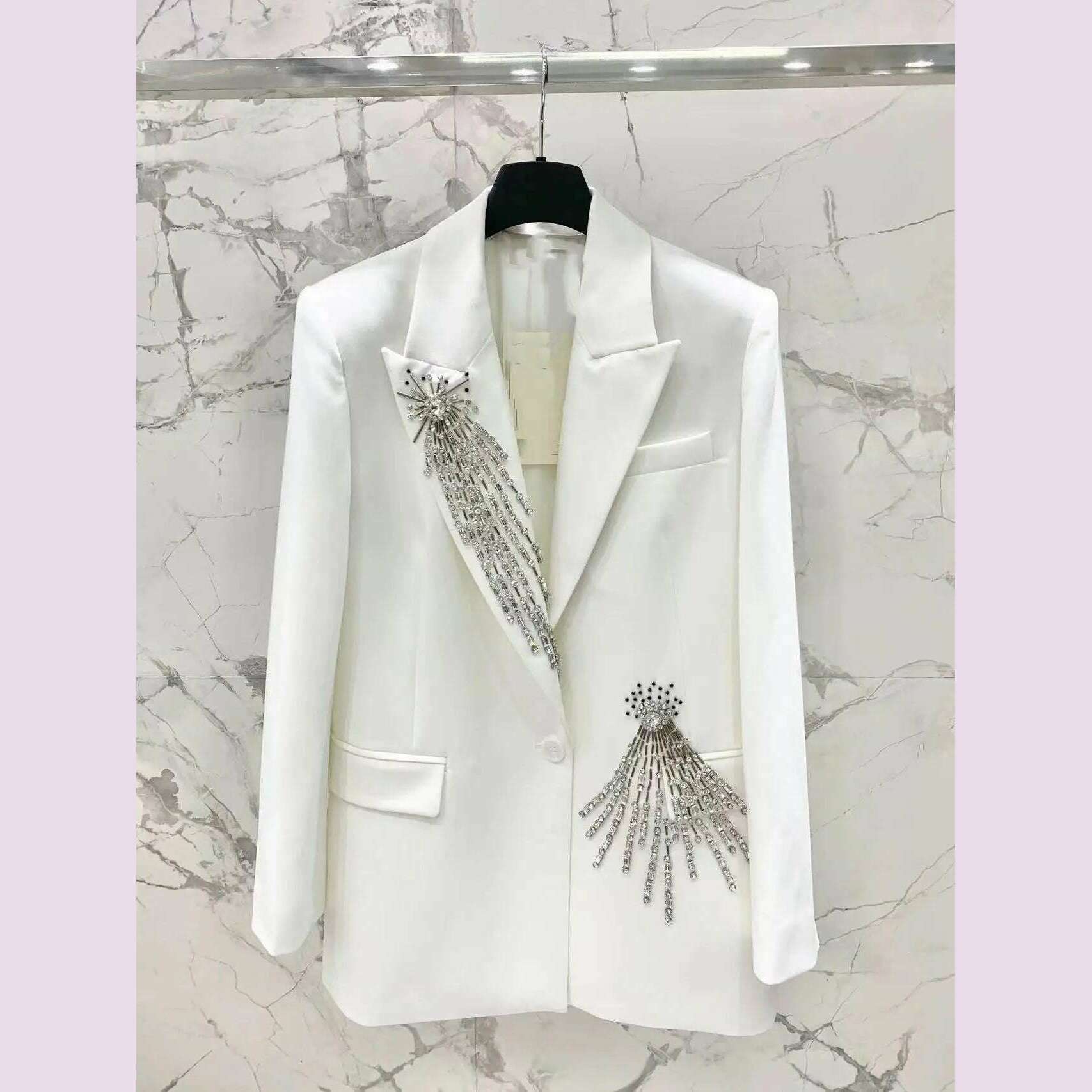 Women Ladies Blazer Luxury Rhinestone Office Business Formal Wedding Exquisite Elegant Suit Jacket Single Top