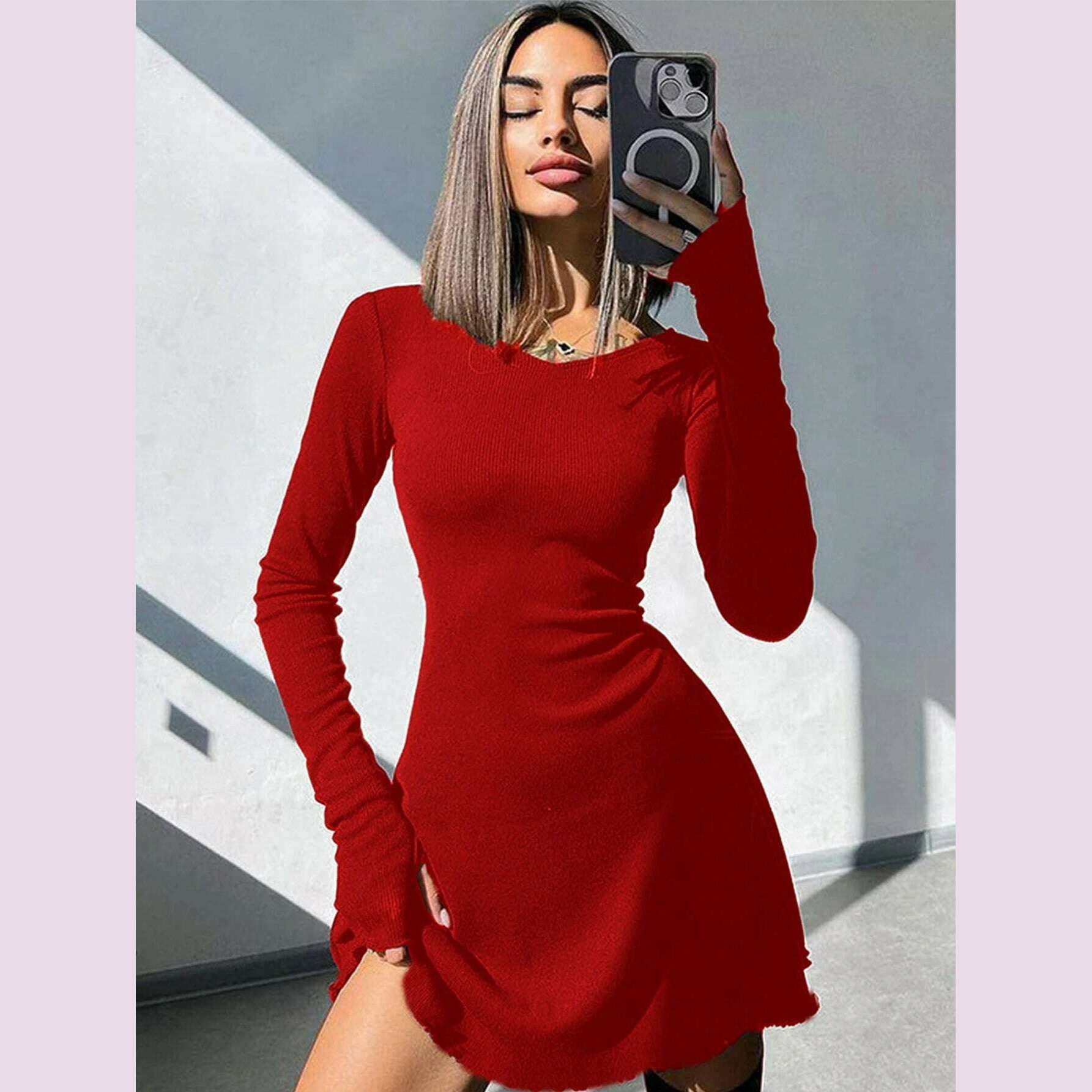 Women's Sexy Club Long Sleeve Mini Bodycon Dress Suitable For Nightclub, Family Party, Vacation, Leisure