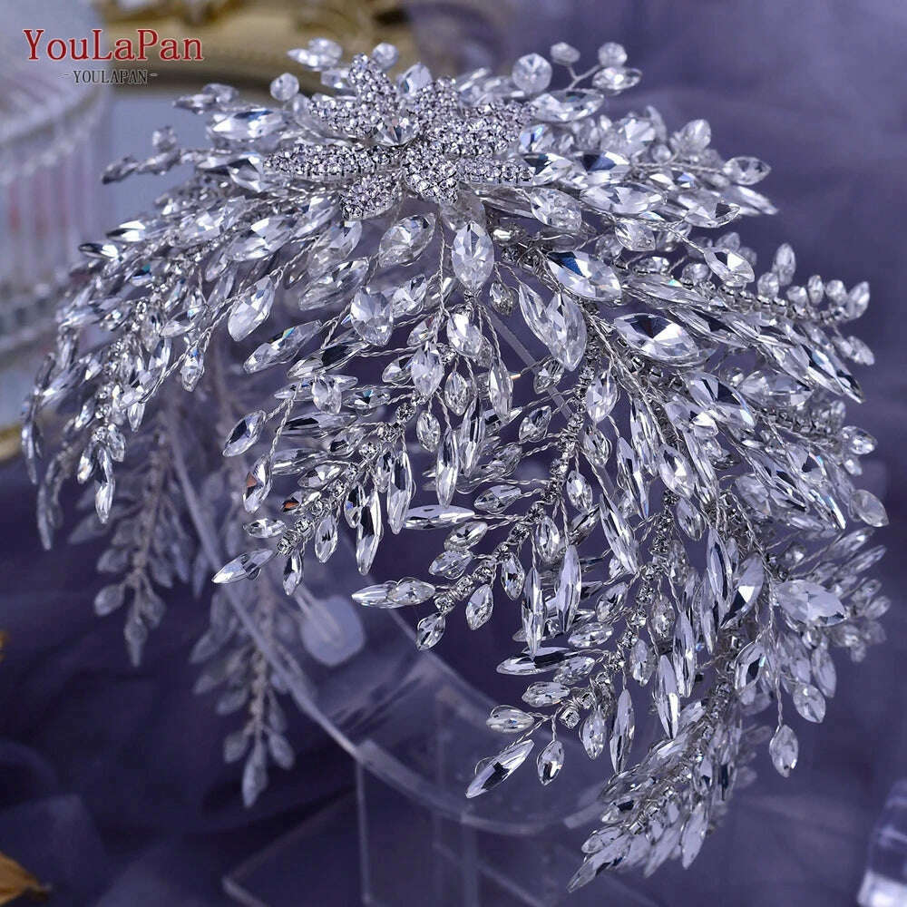 YouLaPan Gorgeous Bride Tiara Women Headdress Flower Headpiece Wedding Hair Accessories Bride Headband Crystal Headwear HP420