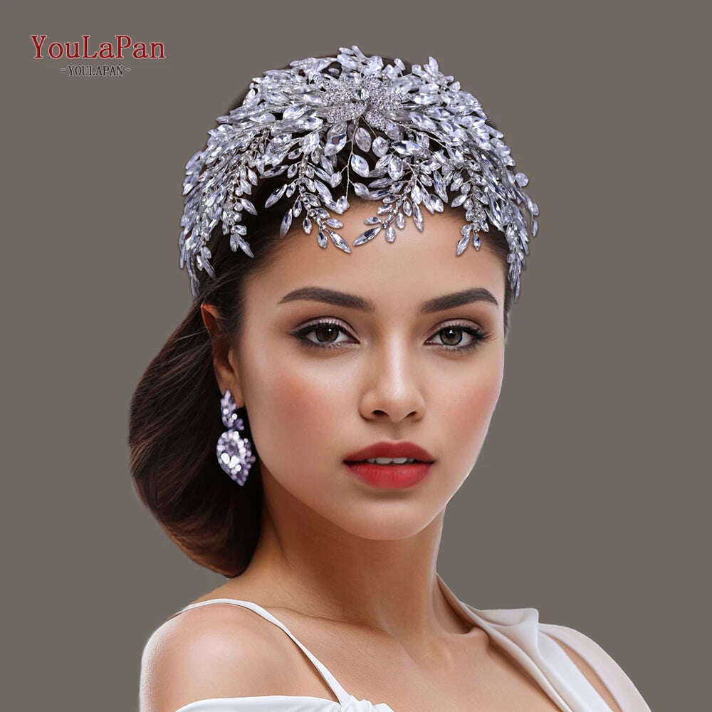 YouLaPan Gorgeous Bride Tiara Women Headdress Flower Headpiece Wedding Hair Accessories Bride Headband Crystal Headwear HP420