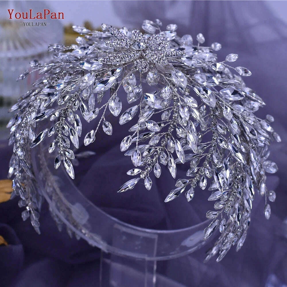 YouLaPan Gorgeous Bride Tiara Women Headdress Flower Headpiece Wedding Hair Accessories Bride Headband Crystal Headwear HP420