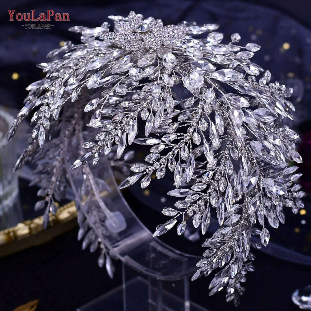 YouLaPan Gorgeous Bride Tiara Women Headdress Flower Headpiece Wedding Hair Accessories Bride Headband Crystal Headwear HP420