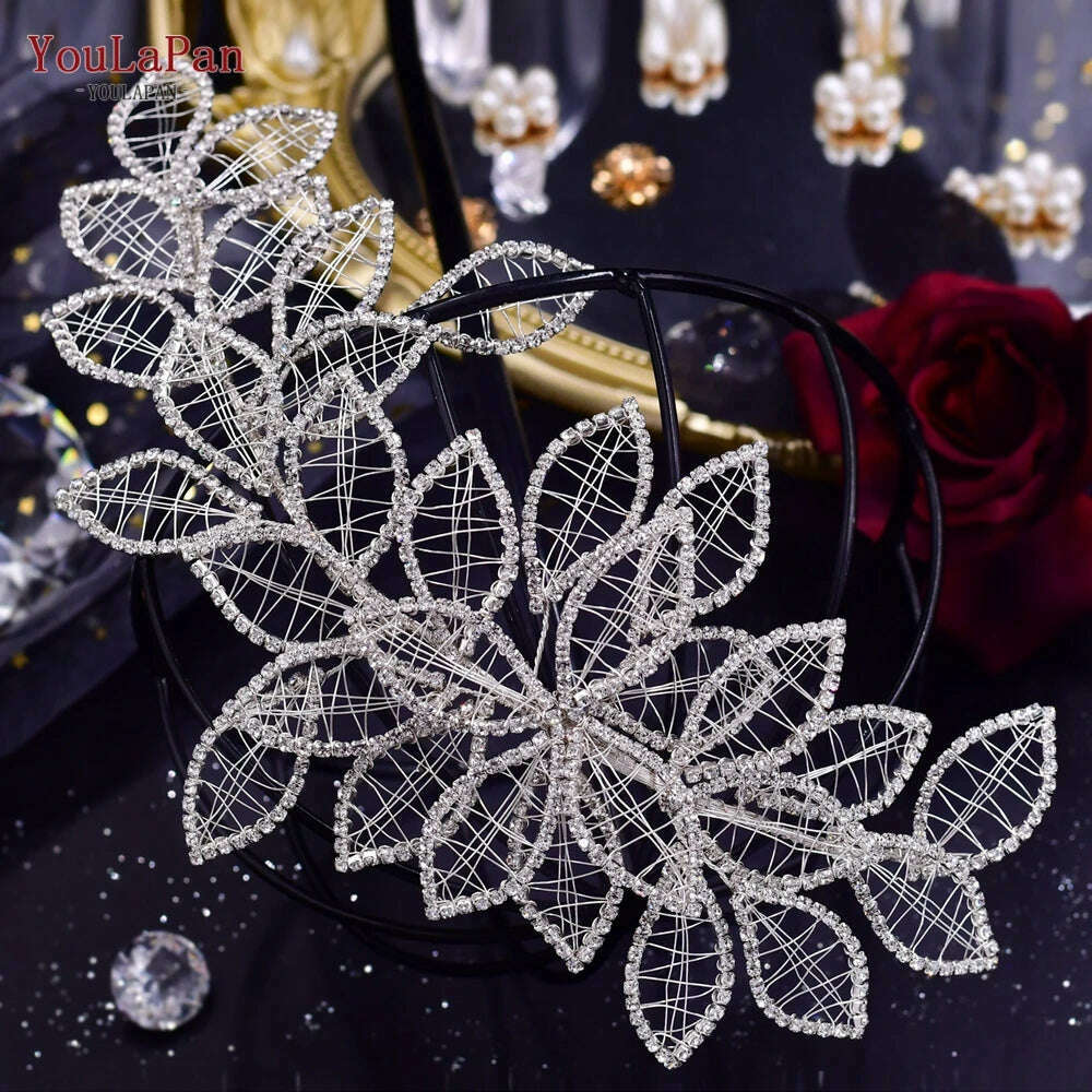 YouLaPan Gorgeous Bride Tiara Women Headdress Flower Headpiece Wedding Hair Accessories Bride Headband Crystal Headwear HP420