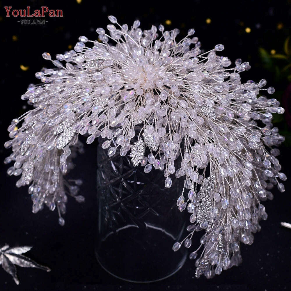 YouLaPan Gorgeous Bride Tiara Women Headdress Flower Headpiece Wedding Hair Accessories Bride Headband Crystal Headwear HP420
