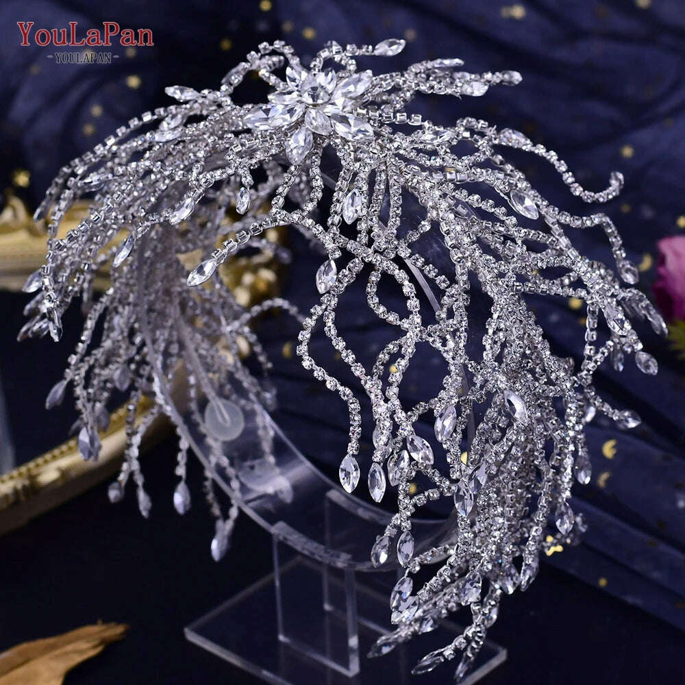 YouLaPan Gorgeous Bride Tiara Women Headdress Flower Headpiece Wedding Hair Accessories Bride Headband Crystal Headwear HP420