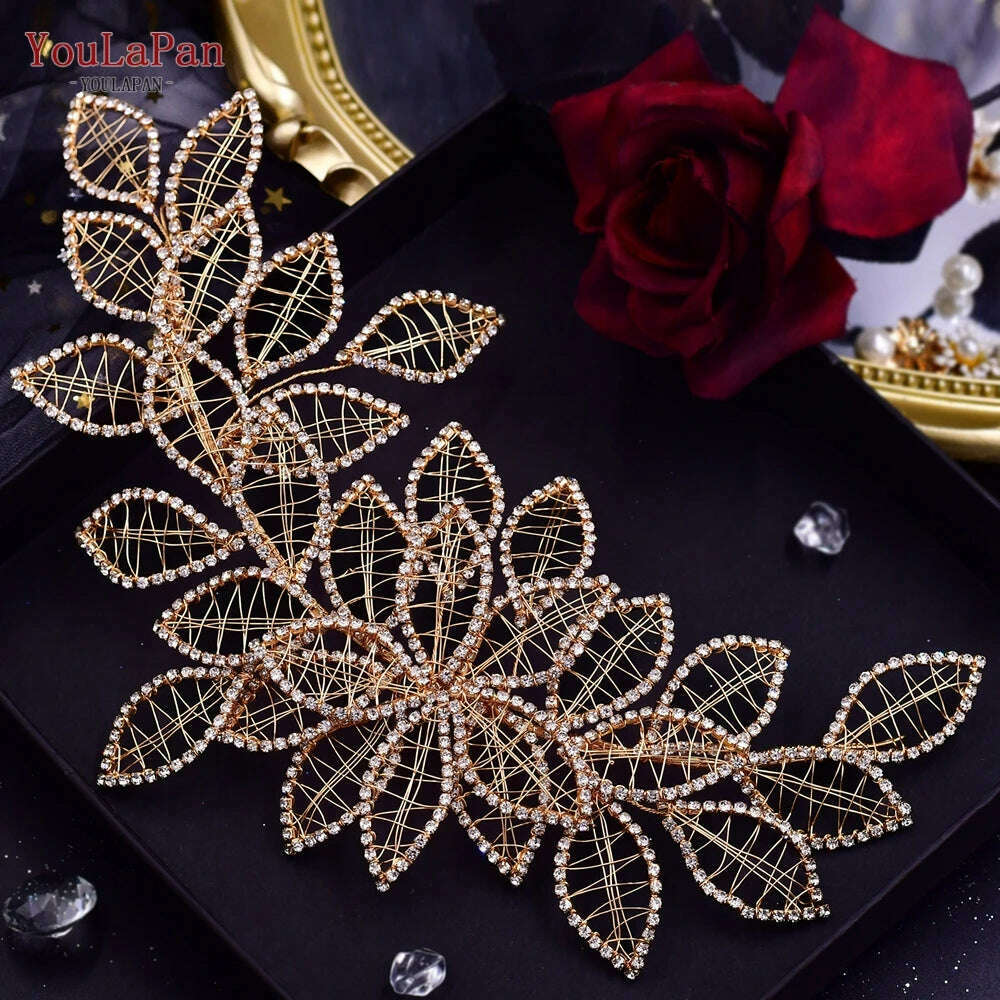 YouLaPan Gorgeous Bride Tiara Women Headdress Flower Headpiece Wedding Hair Accessories Bride Headband Crystal Headwear HP420