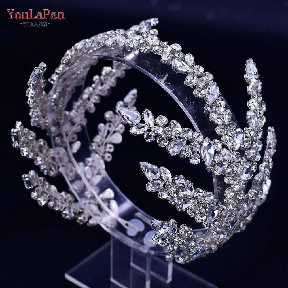 YouLaPan Gorgeous Bride Tiara Women Headdress Flower Headpiece Wedding Hair Accessories Bride Headband Crystal Headwear HP420