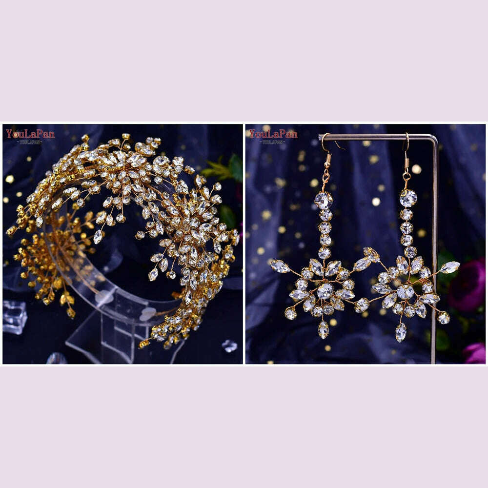 YouLaPan HP389 Bridal Tiara Rhinestone Woman Headband Wedding Hair Accessory Pageant Headwear Silver Gold Color Bride Headpiece