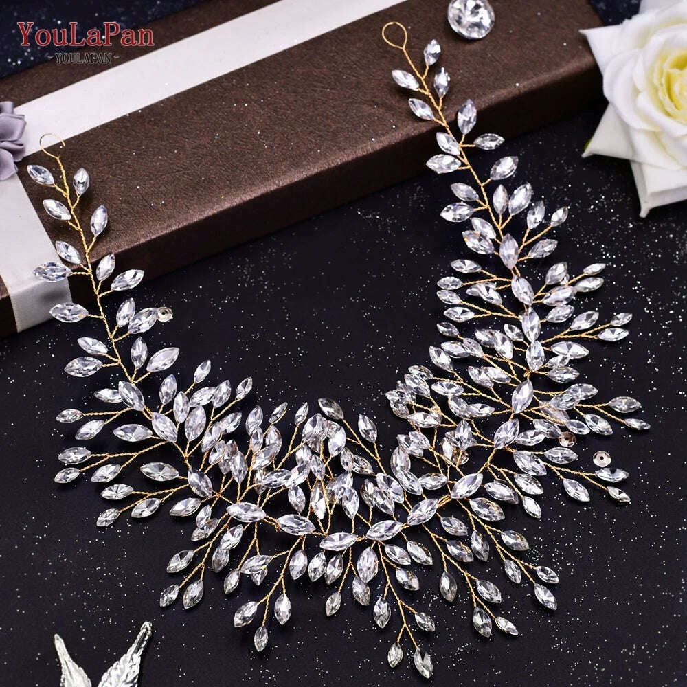YouLaPan HP409 Woman Headband Tiara Headwear for Bridal Wedding Hair Accessories Luxury Rhinestone Women Crown Flower Headpiece
