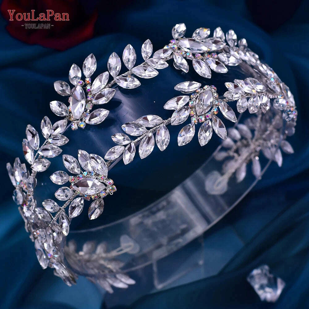 YouLaPan HP450 Bridal Crown Silver Wedding Tiara Rhinestone Bride Headband Shiny Pageant Crown Women Hair Jewelry Accessories