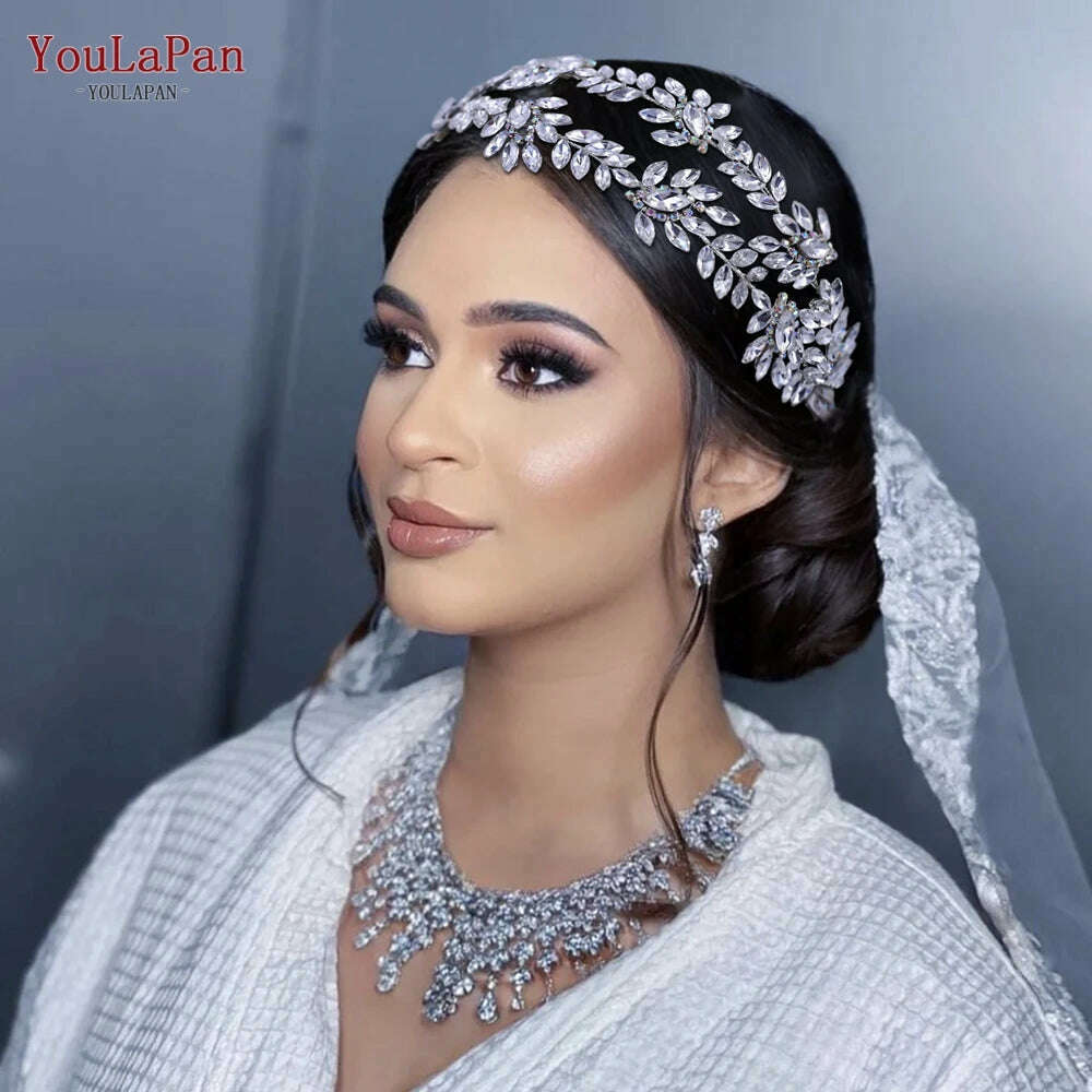 YouLaPan HP450 Bridal Crown Silver Wedding Tiara Rhinestone Bride Headband Shiny Pageant Crown Women Hair Jewelry Accessories