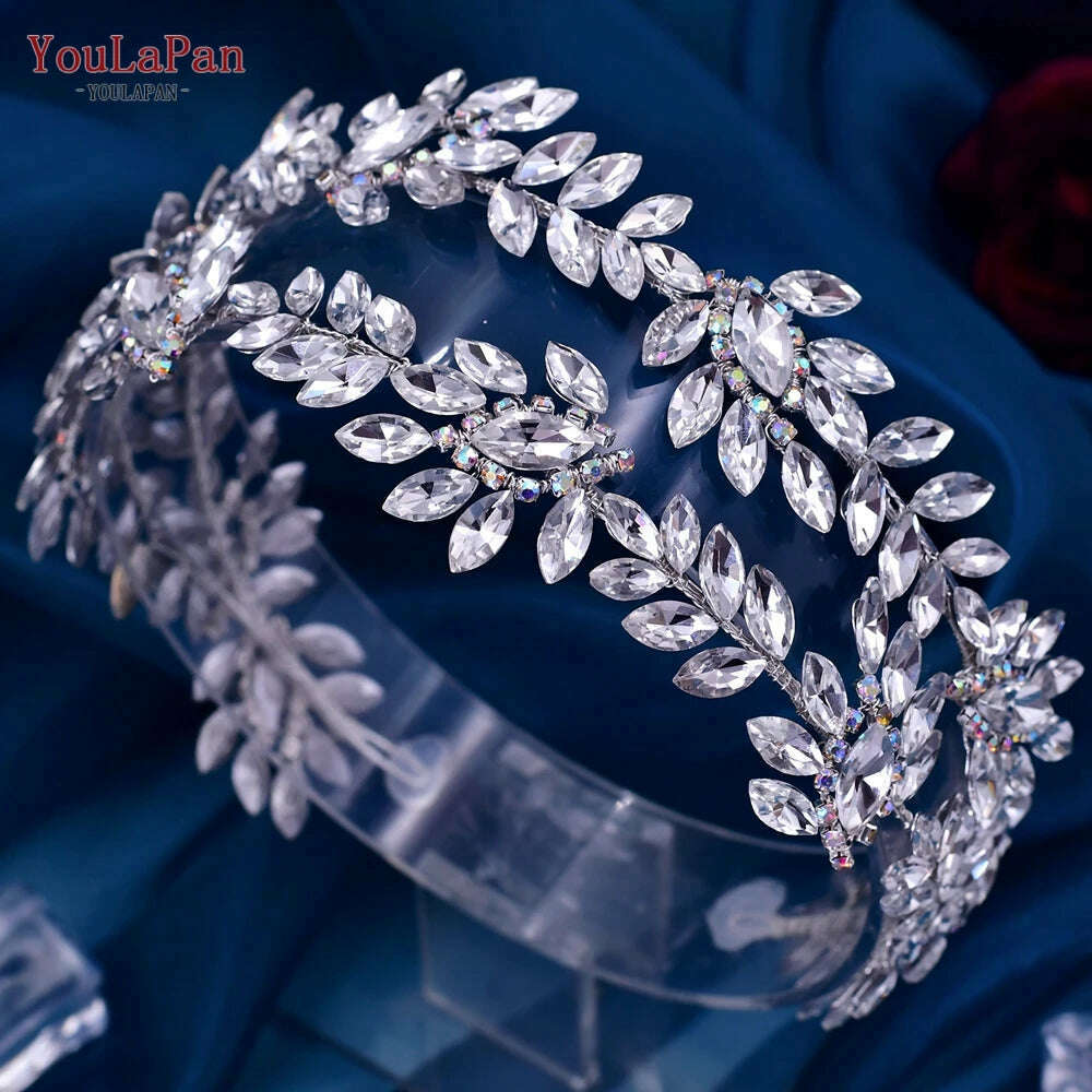 YouLaPan HP450 Bridal Crown Silver Wedding Tiara Rhinestone Bride Headband Shiny Pageant Crown Women Hair Jewelry Accessories