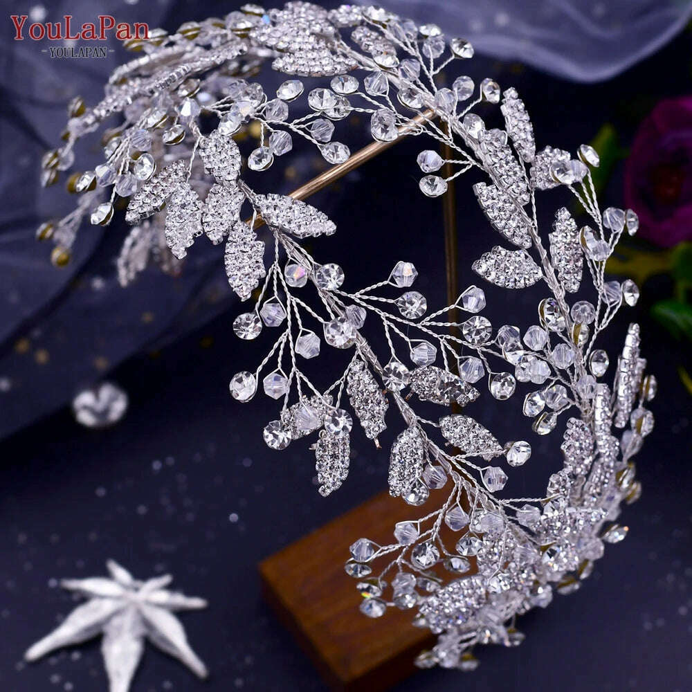 YouLaPan HP450 Bridal Crown Silver Wedding Tiara Rhinestone Bride Headband Shiny Pageant Crown Women Hair Jewelry Accessories