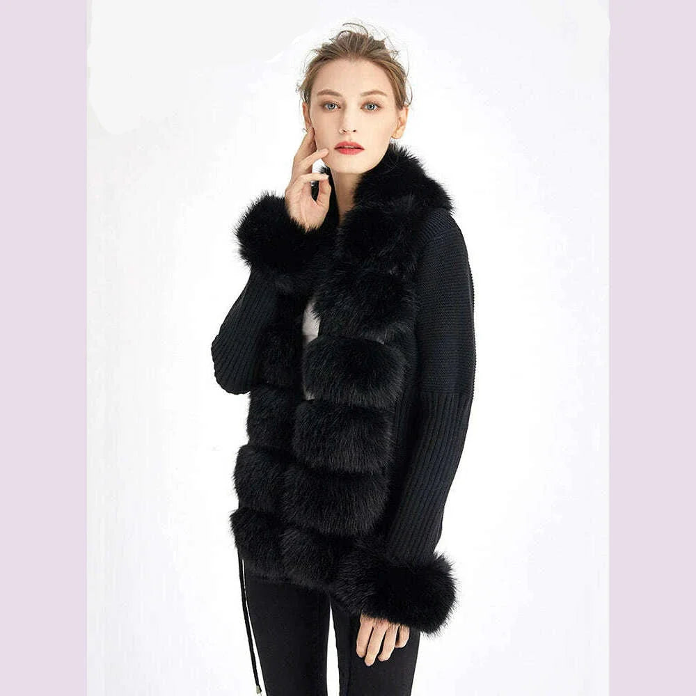 ZADORIN Luxury Fur Cardigan Knit Winter Sweater Women Elegant Detachable Fur Belt White Pink Black Womens Cardigan Korea Style