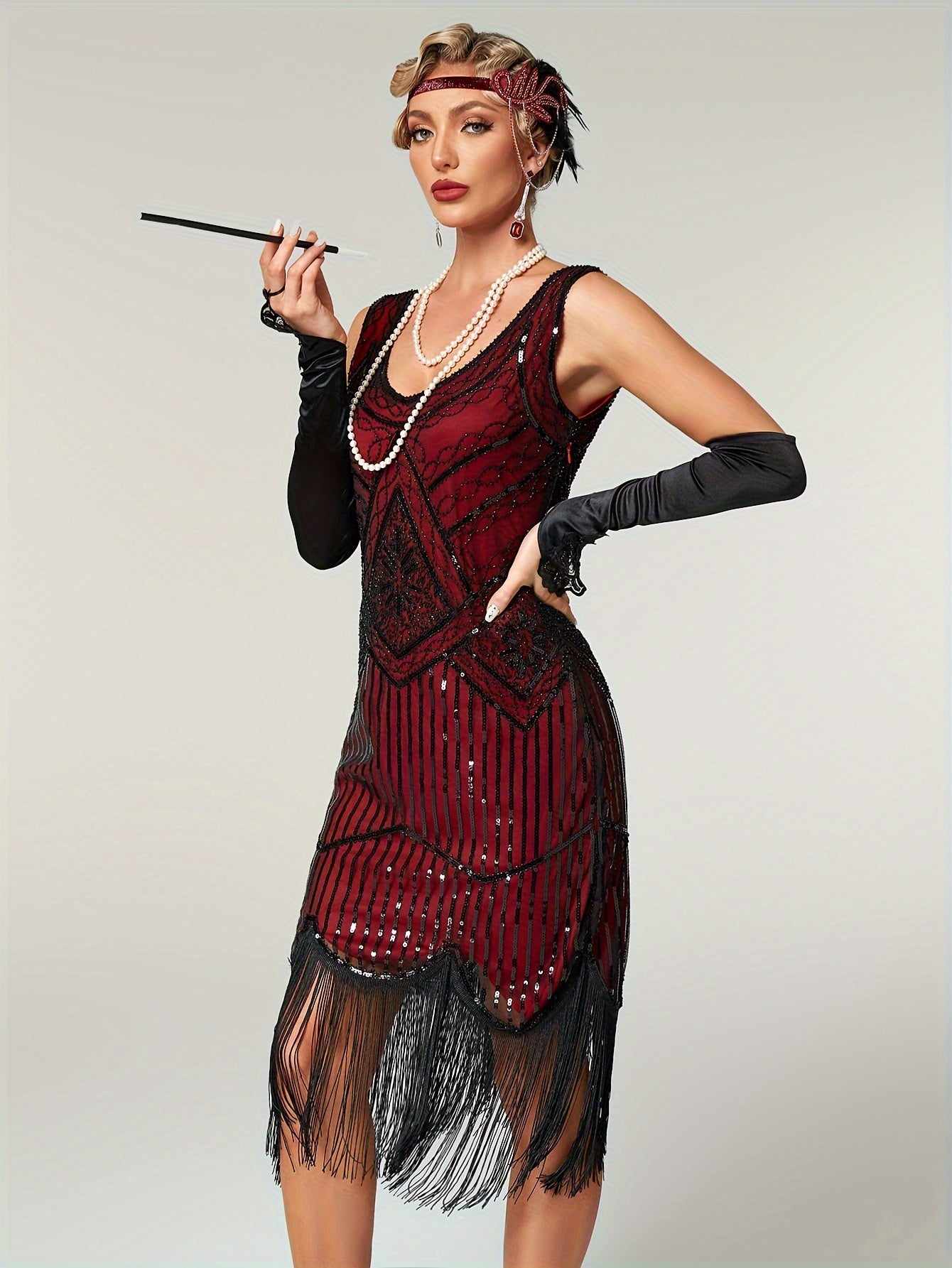 Sequined Fringe Hem Tank Dress, Vintage Sleeveless Bodycon Dress For Banquet & Party, Women's Clothing