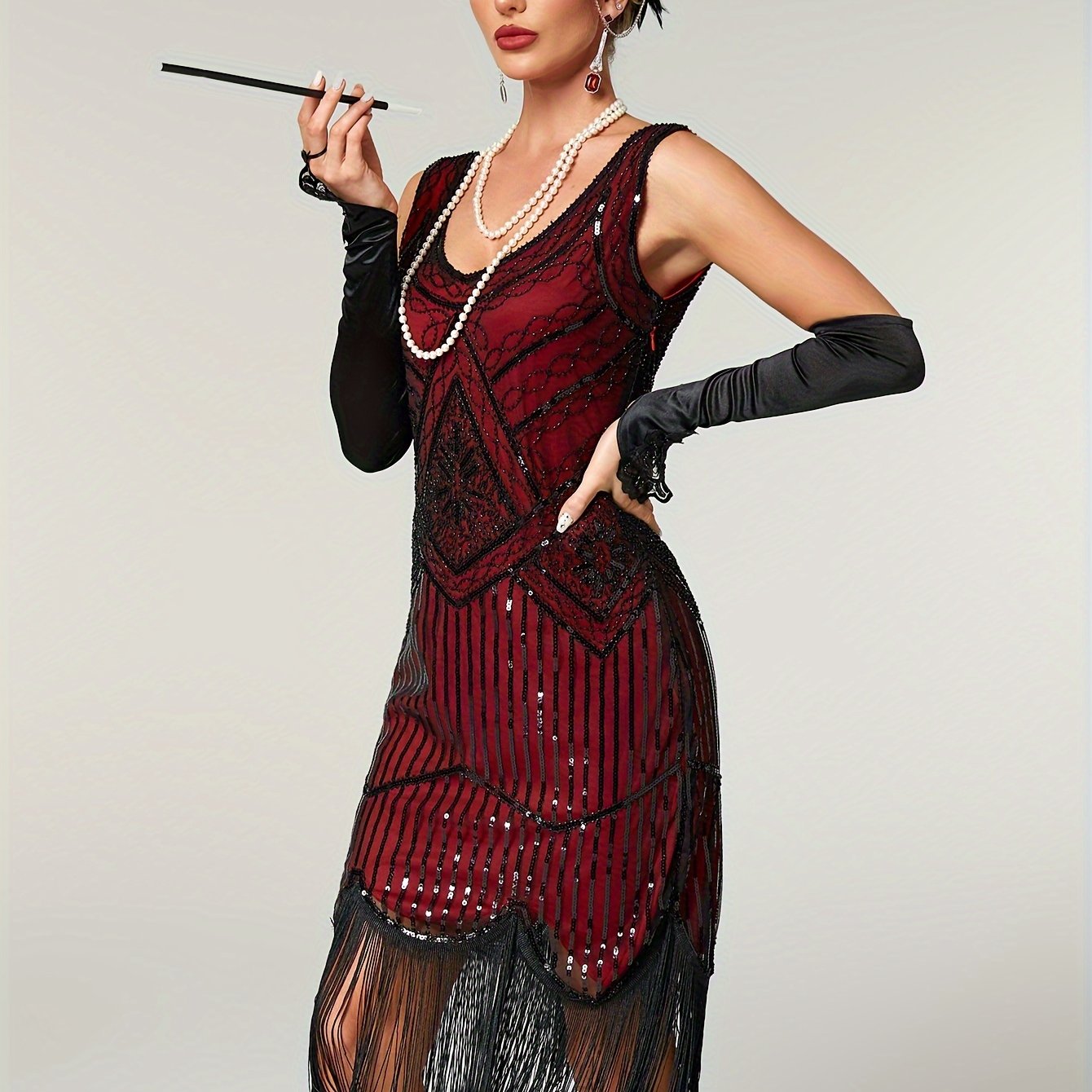 Sequined Fringe Hem Tank Dress, Vintage Sleeveless Bodycon Dress For Banquet & Party, Women's Clothing