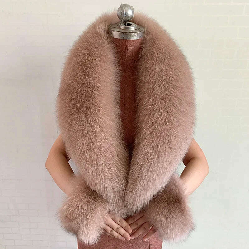 100% Natural Fox Fur Scarf And Cuff Set Women Winter Jacket Fur Collar Authentic Neck Scarves Luxury Fox Fur Warm Neck Warmers