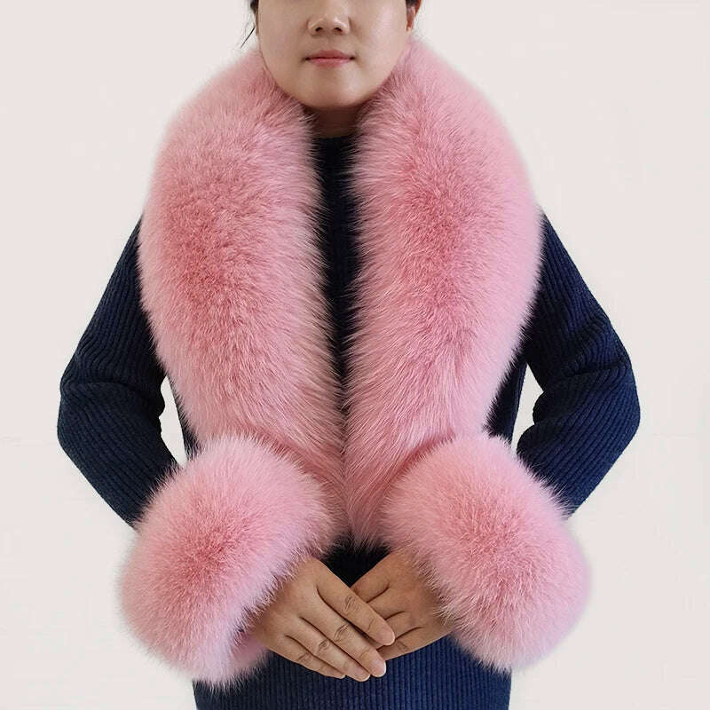 100% Natural Fox Fur Scarf And Cuff Set Women Winter Jacket Fur Collar Authentic Neck Scarves Luxury Fox Fur Warm Neck Warmers