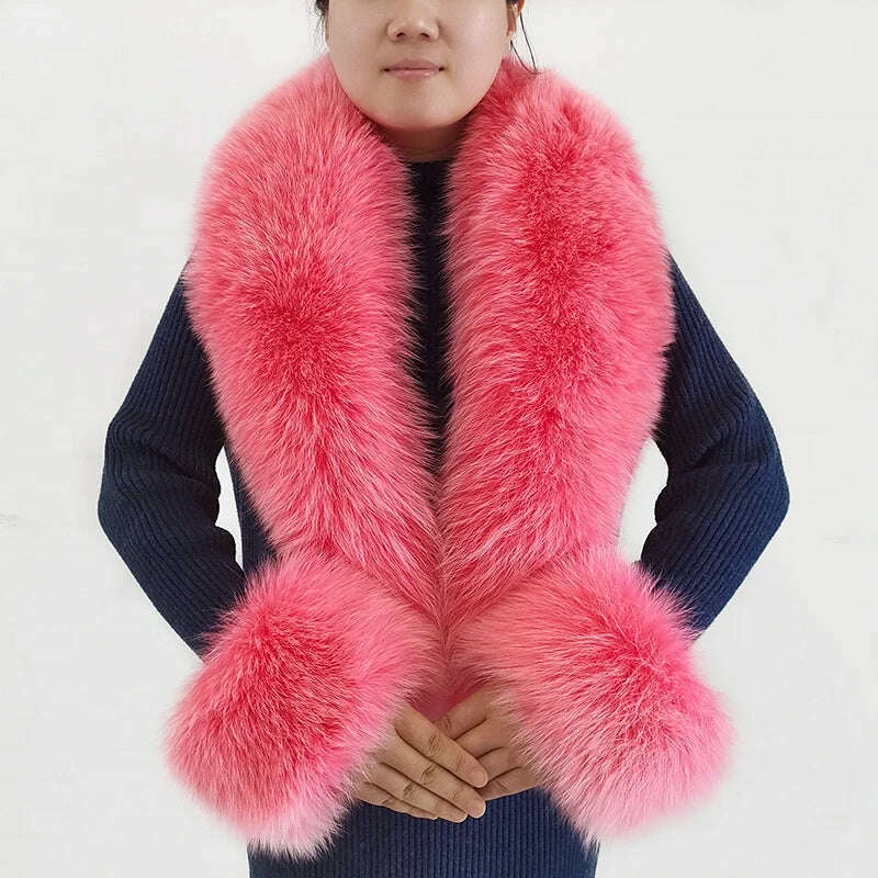 100% Natural Fox Fur Scarf And Cuff Set Women Winter Jacket Fur Collar Authentic Neck Scarves Luxury Fox Fur Warm Neck Warmers