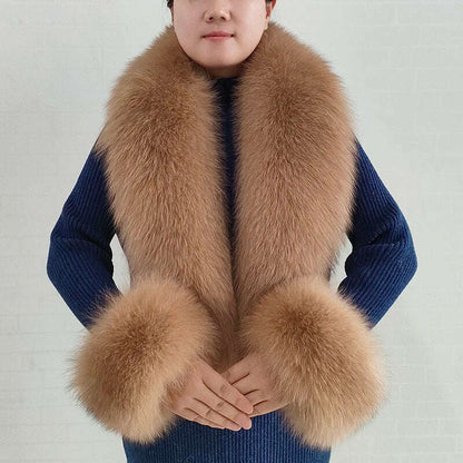 100% Natural Fox Fur Scarf And Cuff Set Women Winter Jacket Fur Collar Authentic Neck Scarves Luxury Fox Fur Warm Neck Warmers