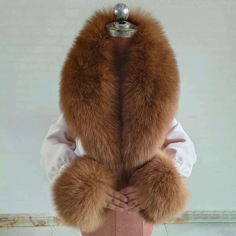 100% Natural Fox Fur Scarf And Cuff Set Women Winter Jacket Fur Collar Authentic Neck Scarves Luxury Fox Fur Warm Neck Warmers