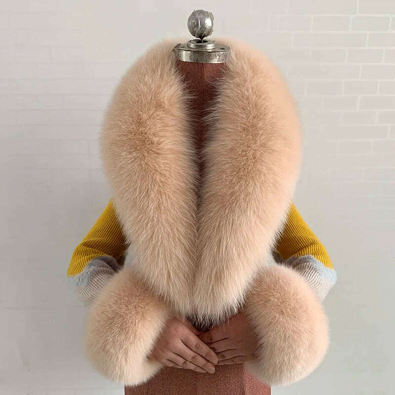 100% Natural Fox Fur Scarf And Cuff Set Women Winter Jacket Fur Collar Authentic Neck Scarves Luxury Fox Fur Warm Neck Warmers