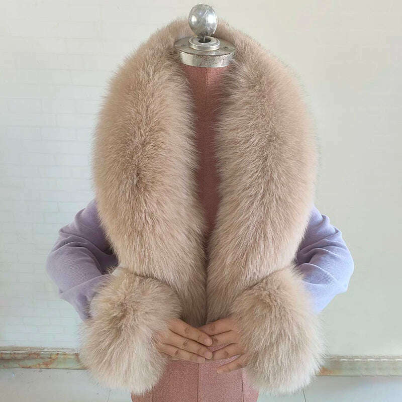 100% Natural Fox Fur Scarf And Cuff Set Women Winter Jacket Fur Collar Authentic Neck Scarves Luxury Fox Fur Warm Neck Warmers