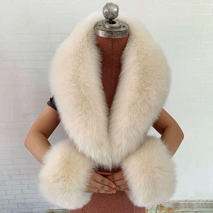 100% Natural Fox Fur Scarf And Cuff Set Women Winter Jacket Fur Collar Authentic Neck Scarves Luxury Fox Fur Warm Neck Warmers